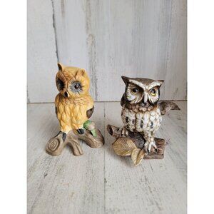 Vintage owl branch pear‎ bird set ceramic home decor figure